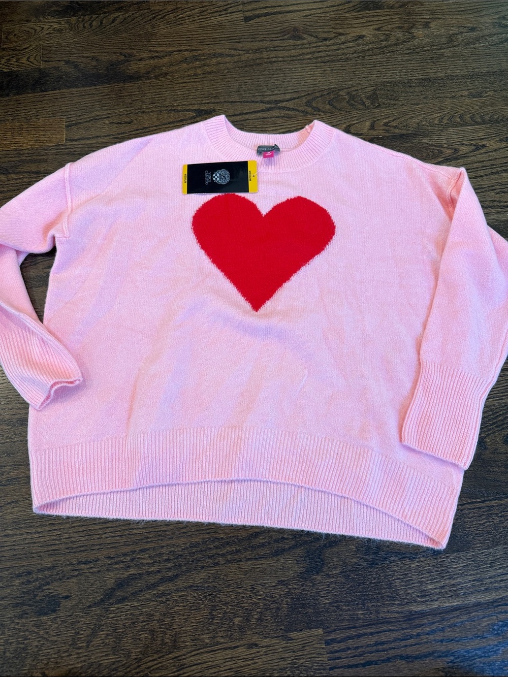 Vince Camuto Pink Sweater with Red Heart Motif